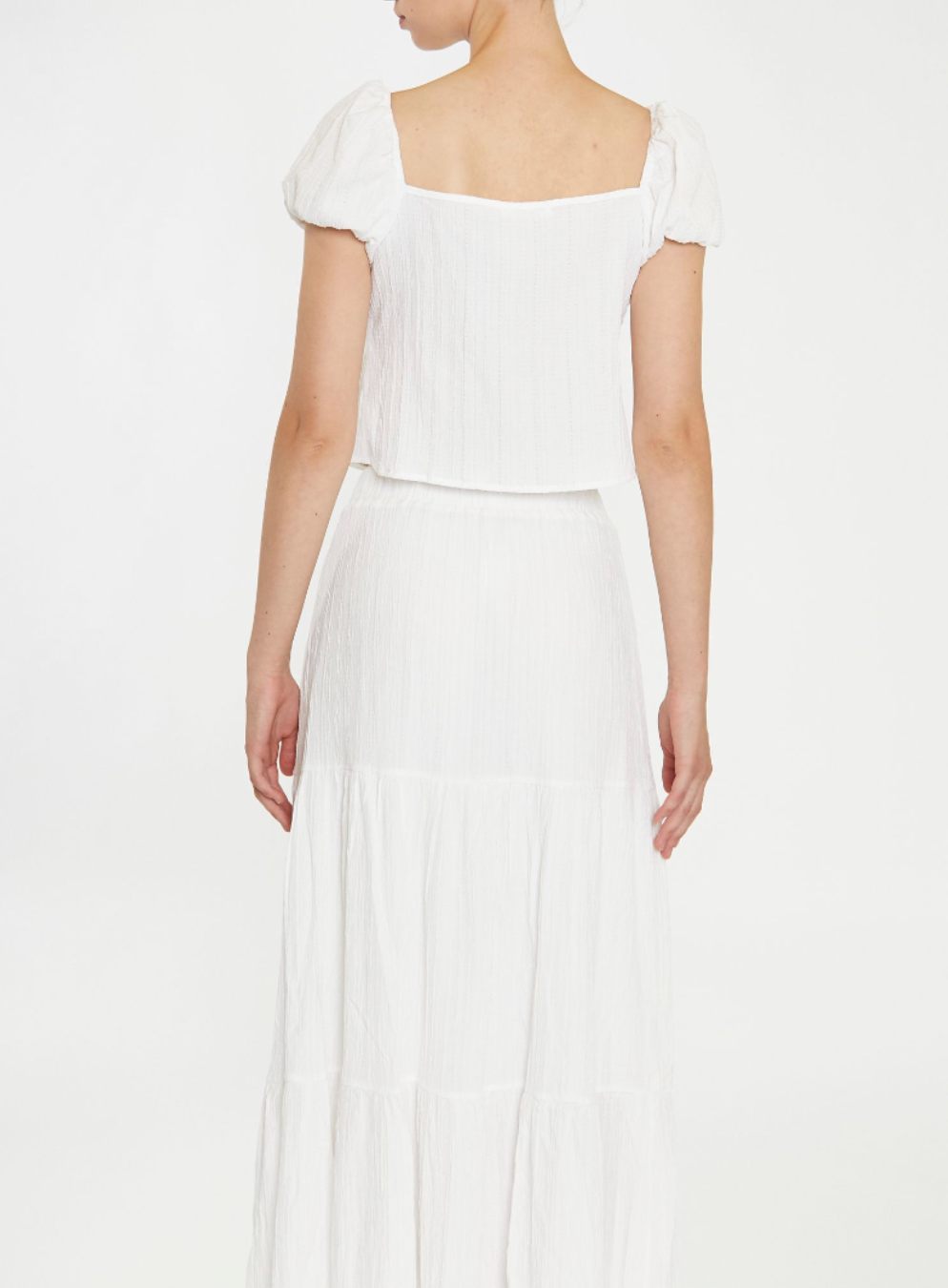 White Crinkle Tie Up Front Top