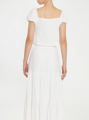 White Crinkle Tie Up Front Top