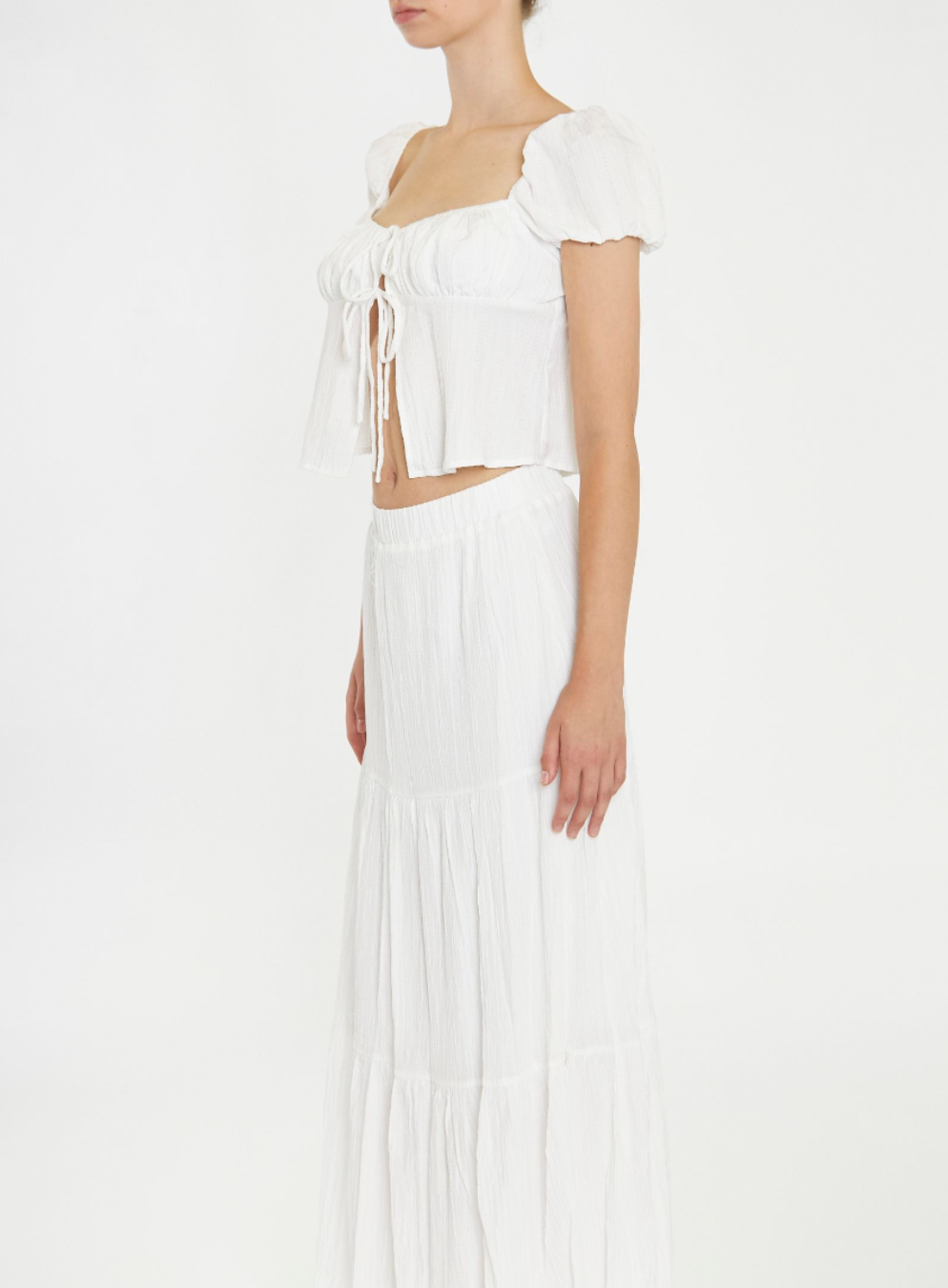 White Crinkle Tie Up Front Top