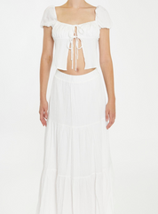 White Crinkle Tie Up Front Top