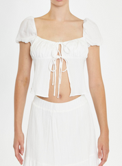 White Crinkle Tie Up Front Top