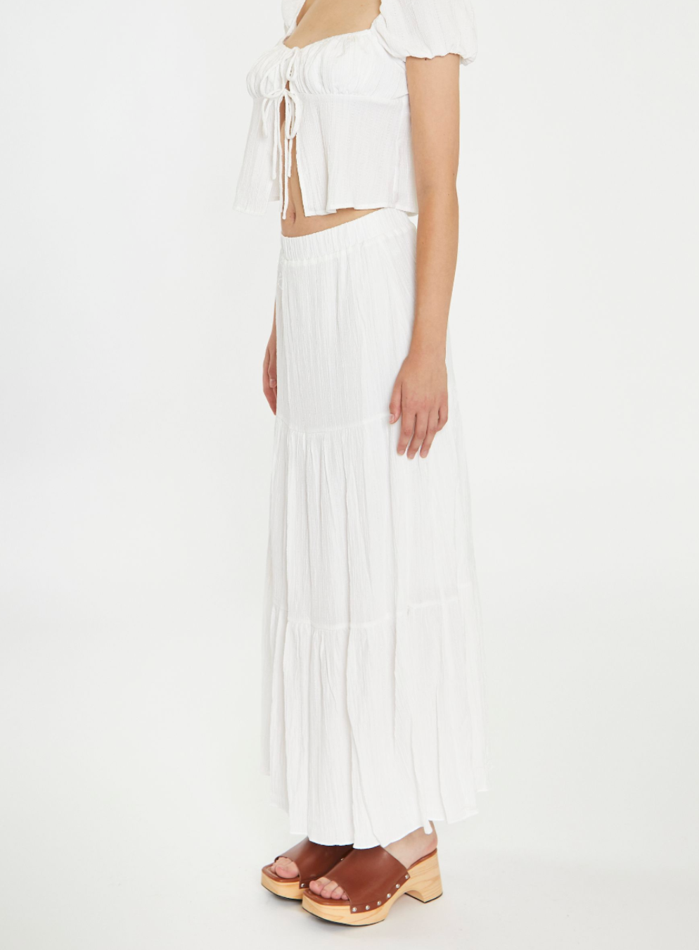 White Crinkle Tiered Maxi Skirt