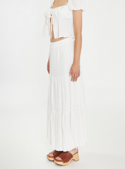 White Crinkle Tiered Maxi Skirt