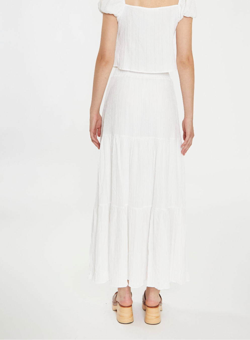 White Crinkle Tiered Maxi Skirt