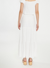 White Crinkle Tiered Maxi Skirt
