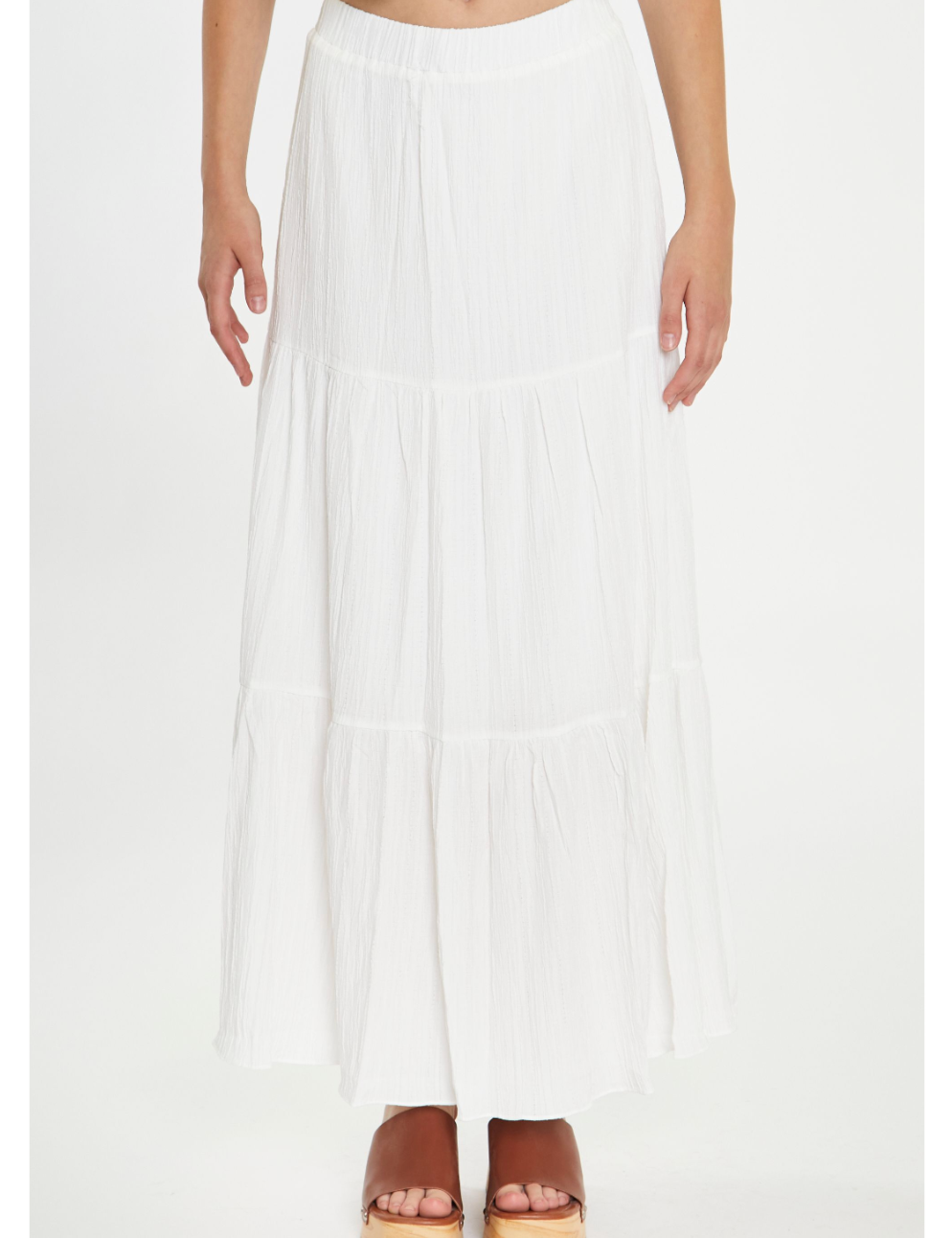 スカート musinsastandardwoman Women's Crinkle Long Skirt White MWCKS2 White Crinkle Tiered Maxi Skirt – Effortless Style – Highly
