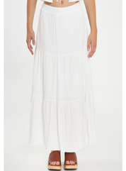 White Crinkle Tiered Maxi Skirt