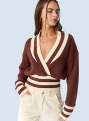Zoe Surplice Neckline Striped Knit Pullover