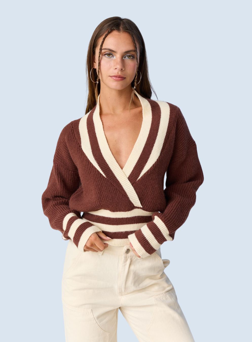 Zoe Surplice Neckline Striped Knit Pullover