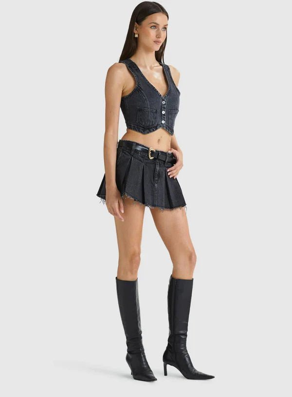 Abrand Pleated Denim Mini Skirt - Highly Praise