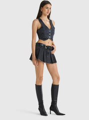 Abrand Pleated Denim Mini Skirt - Highly Praise