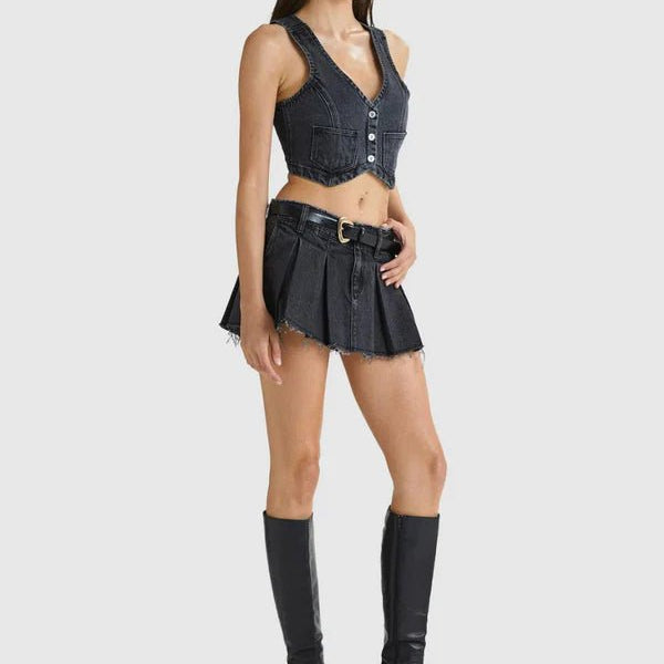 Abrand Pleated Denim Mini Skirt - Highly Praise