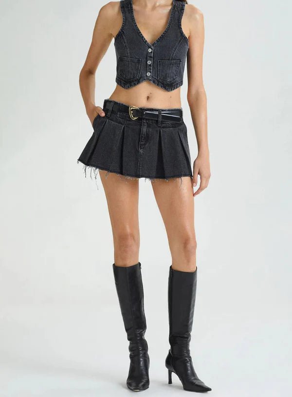 Abrand Pleated Denim Mini Skirt - Highly Praise