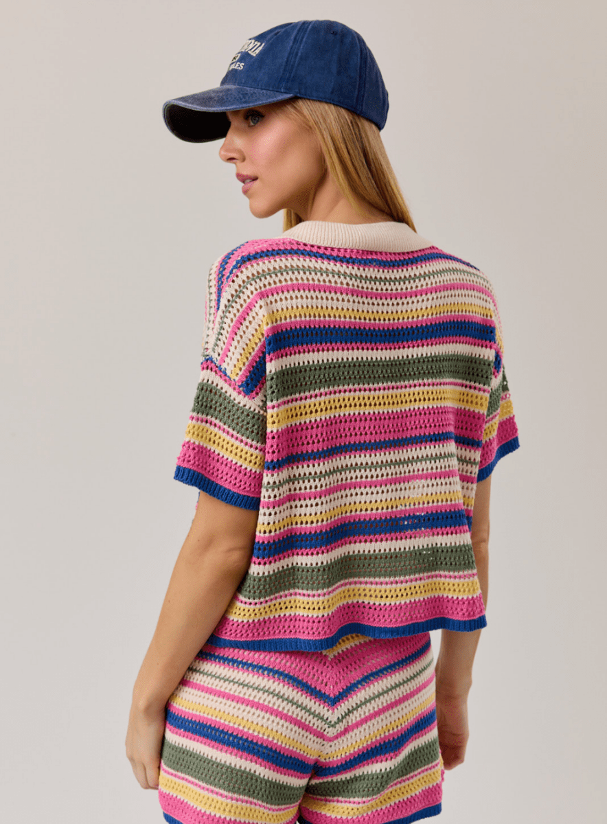 Allura Collared Multi Stripe Crochet Top