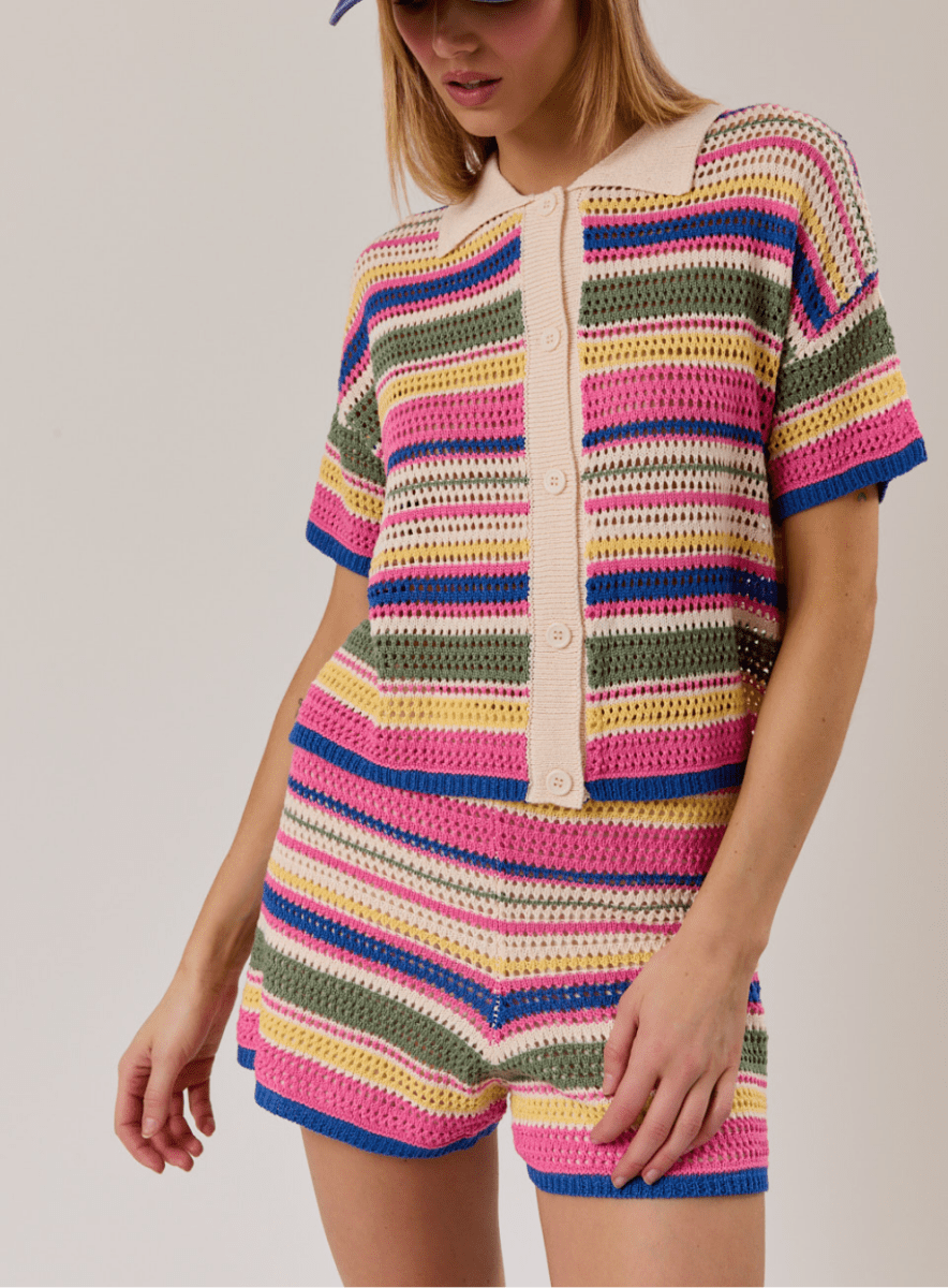 Allura Collared Multi Stripe Crochet Top