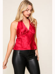 Amerie Satin Sleeveless Halter Top in Red - Highly Praise