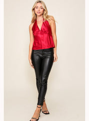 Amerie Satin Sleeveless Halter Top in Red - Highly Praise