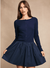 Boat Neck Knit Top Mini Dress