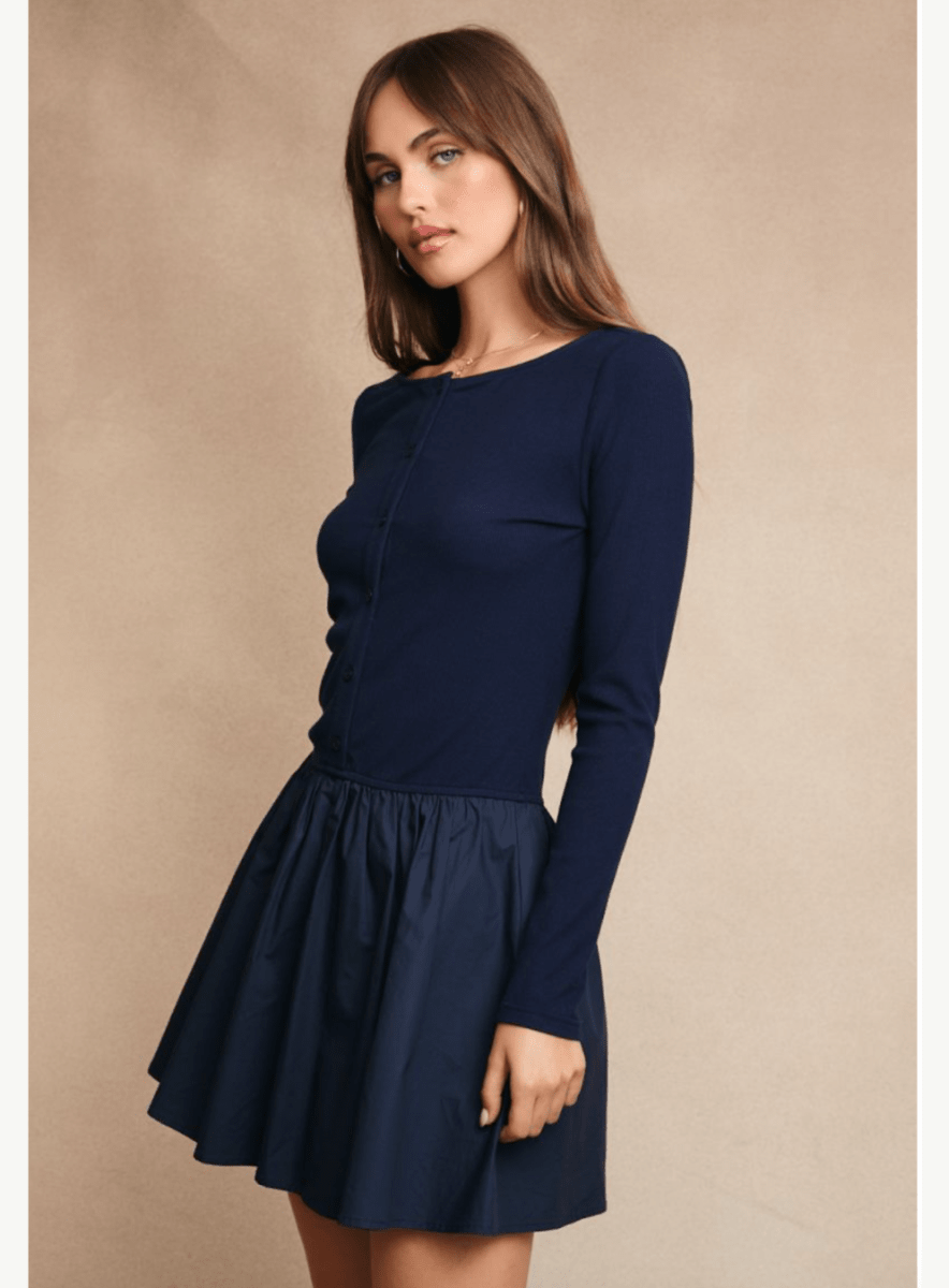 Boat Neck Knit Top Mini Dress