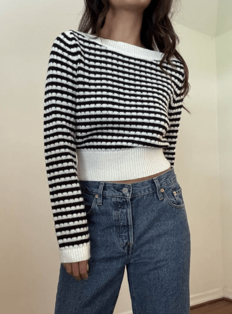 Boat Neck Striped Long Sleeve Top