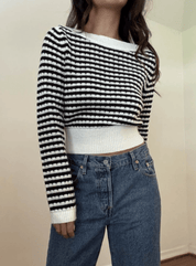 Boat Neck Striped Long Sleeve Top