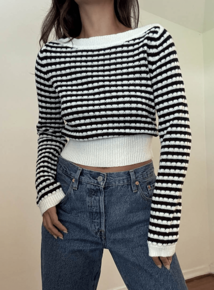 Boat Neck Striped Long Sleeve Top