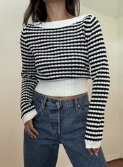 Boat Neck Striped Long Sleeve Top
