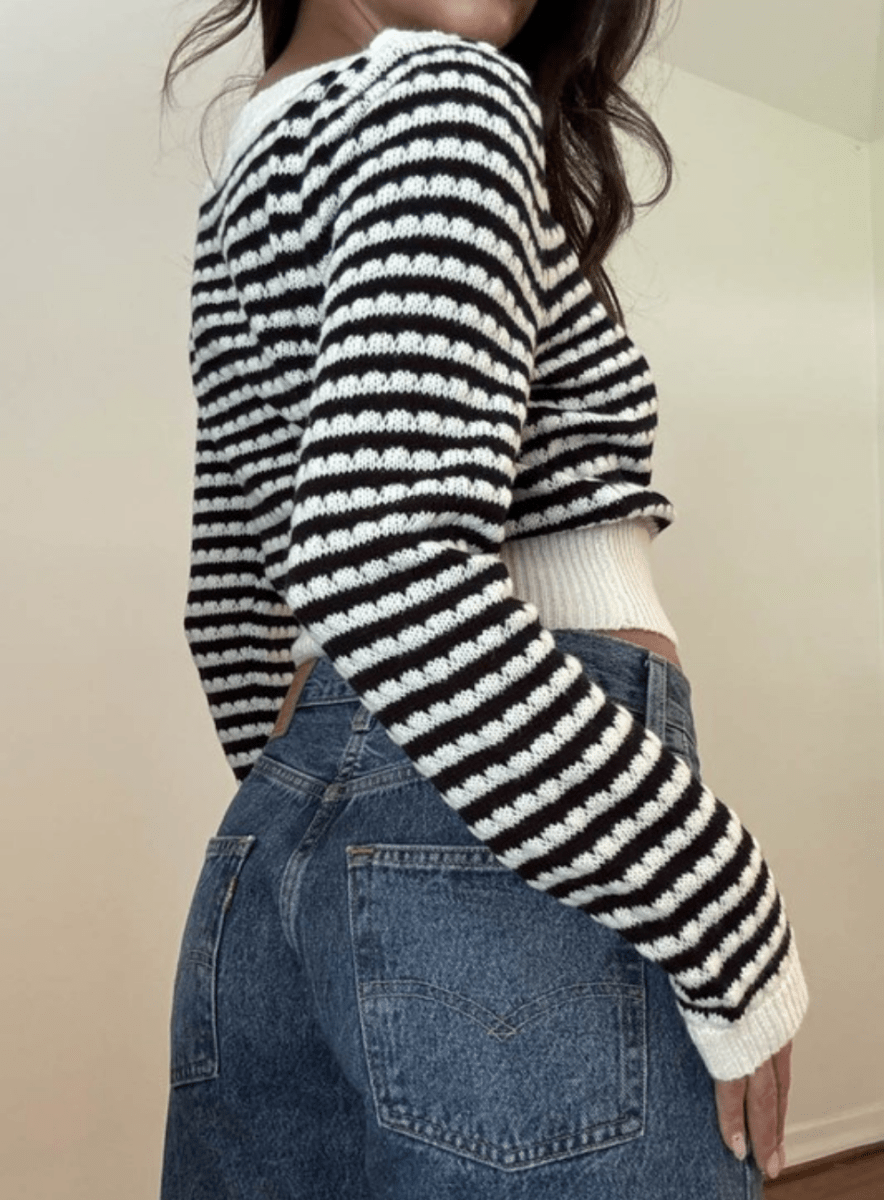 Boat Neck Striped Long Sleeve Top