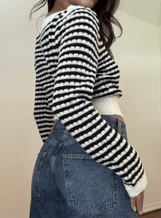Boat Neck Striped Long Sleeve Top