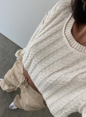 Cable Knit Cropped Sweater in Cream - Highly Praise