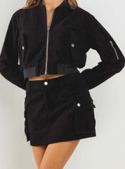 Cargo Corduroy Mini Skirt in Black - Highly Praise