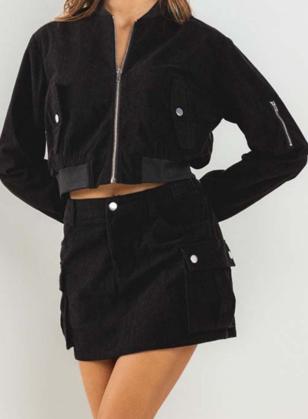 Cargo Corduroy Mini Skirt in Black - Highly Praise