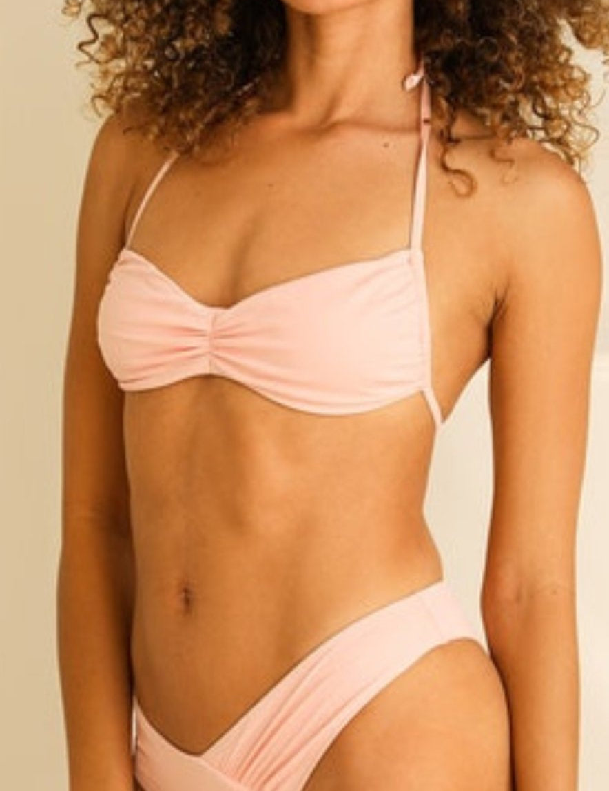Christina Tie Straps Bandeau Bikini Top in Sunset Pink - Highly Praise