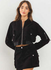 Corduroy Bomber Jacket in Black - Highly Praise