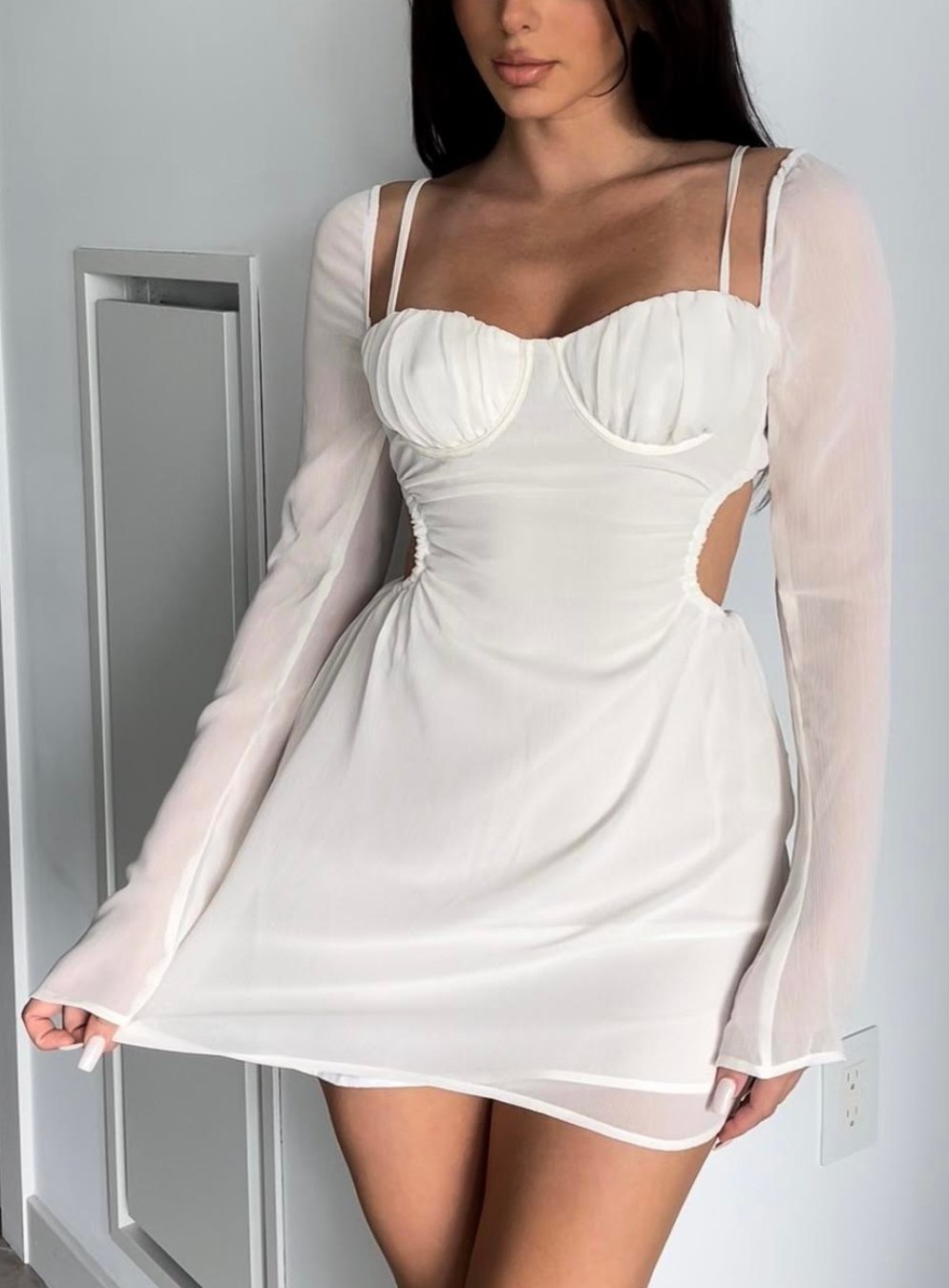 Corset Cut Out Long Sleeve Dress - Highly Praise