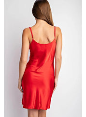Cowl Neck Satin Cami Dress in Scarlet - Highly Praise