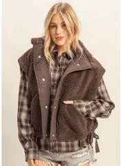 Cozy Sherpa Vest Jacket with Tie-Up Side Details