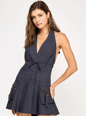 Demi Denim Cargo Halter Dress