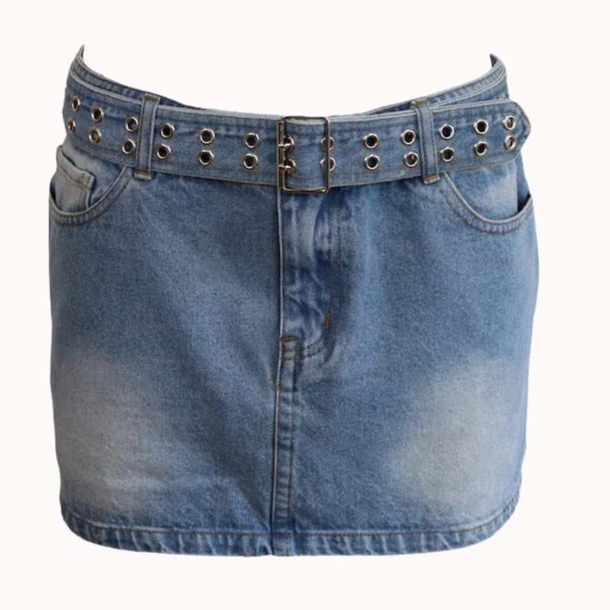 Denim Belted Micro Skirt - Highly Praise