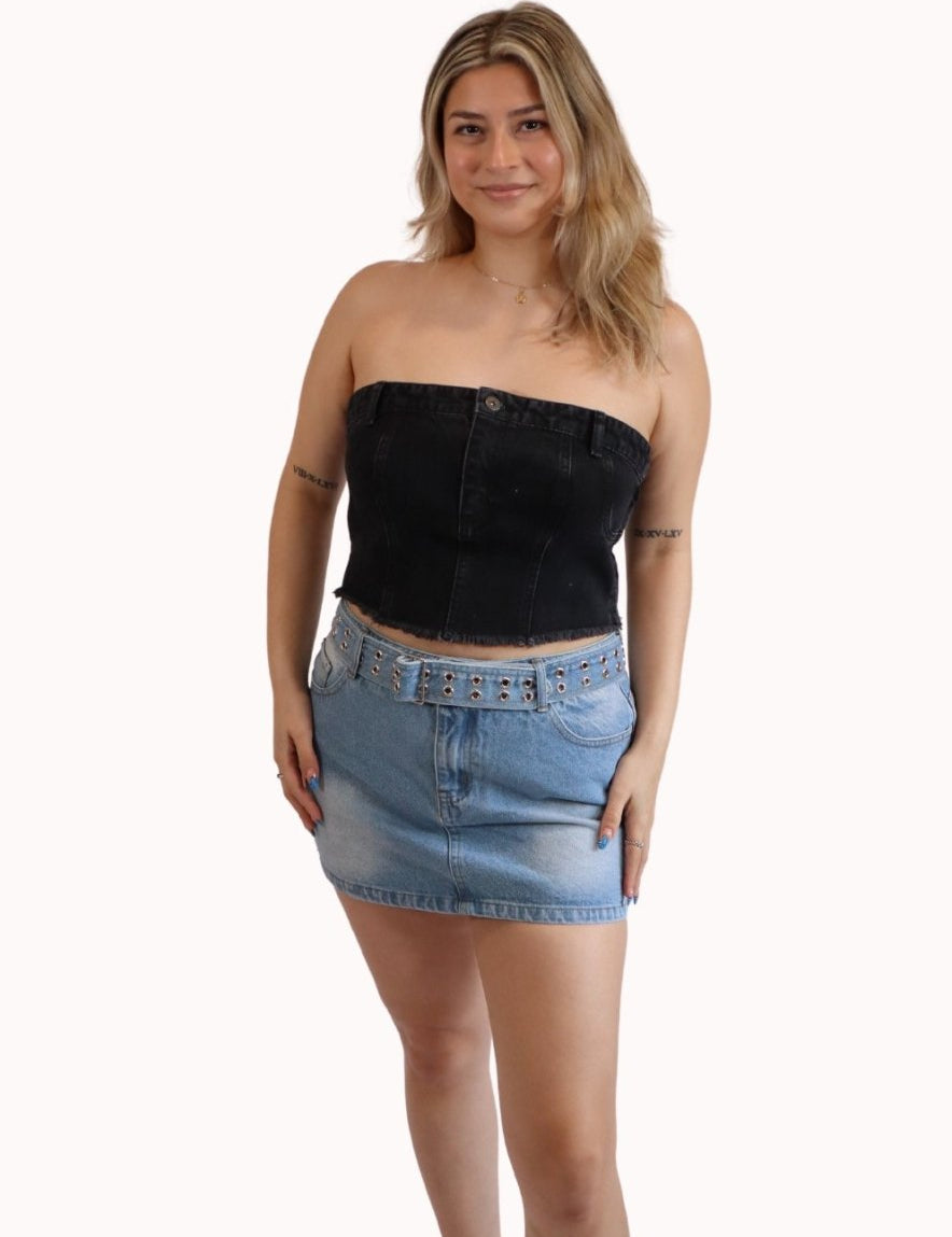Denim Belted Micro Skirt - Highly Praise