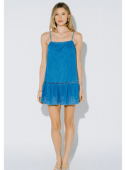 Denim Embroidery Floral Mini Dress
