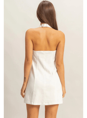 Denim Halter Neck Front Zip Up Mini Dress