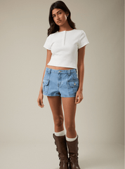 Denim Low Rise Pocket Micro Shorts