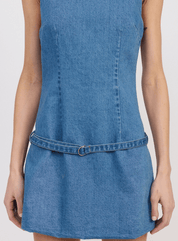 Denim Mini Dress with Low Waist Belt