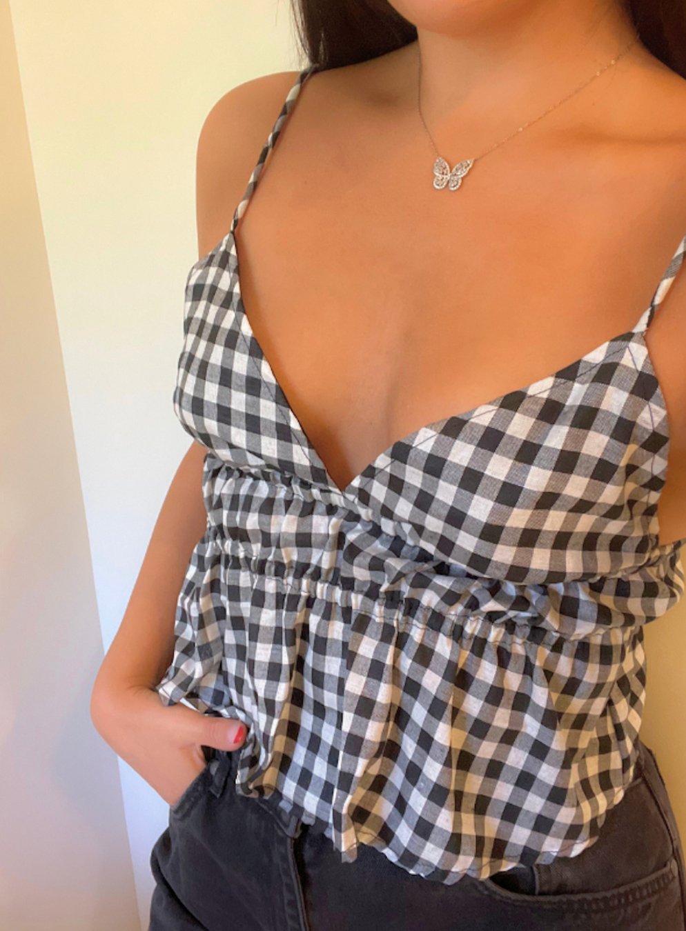 Dilara Cami Top - Black &amp; White Gingham - Highly Praise