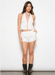 Eyelet Split Tie-Front Halter Top