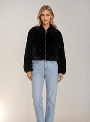 Faux Fur Zip Up Jacket with Collar