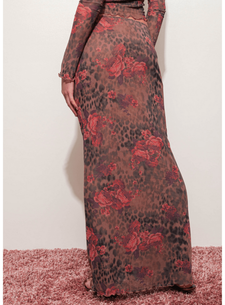 Floral Leopard Mesh Maxi Skirt