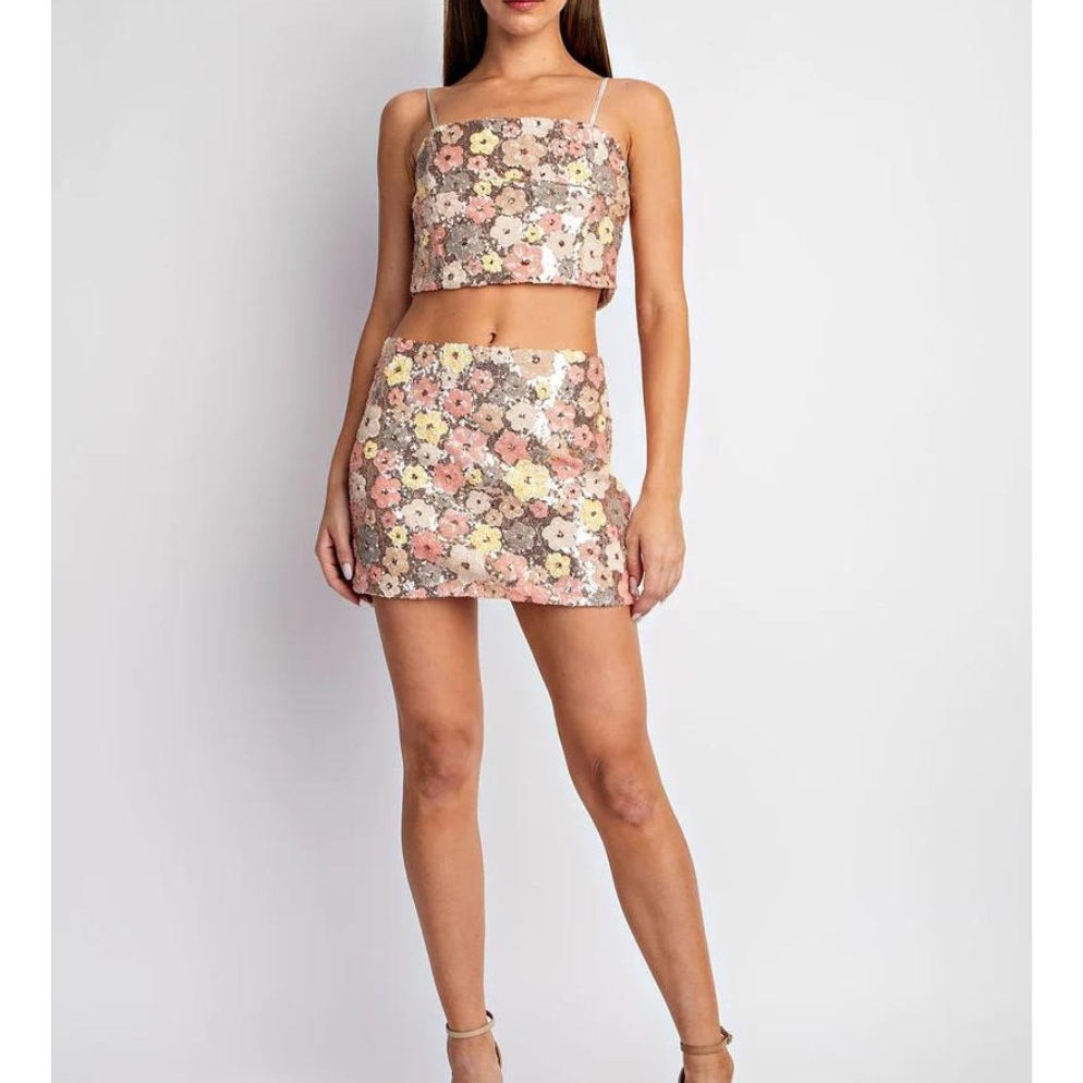 Flower Sequin Cami Crop Top - Highly Praise