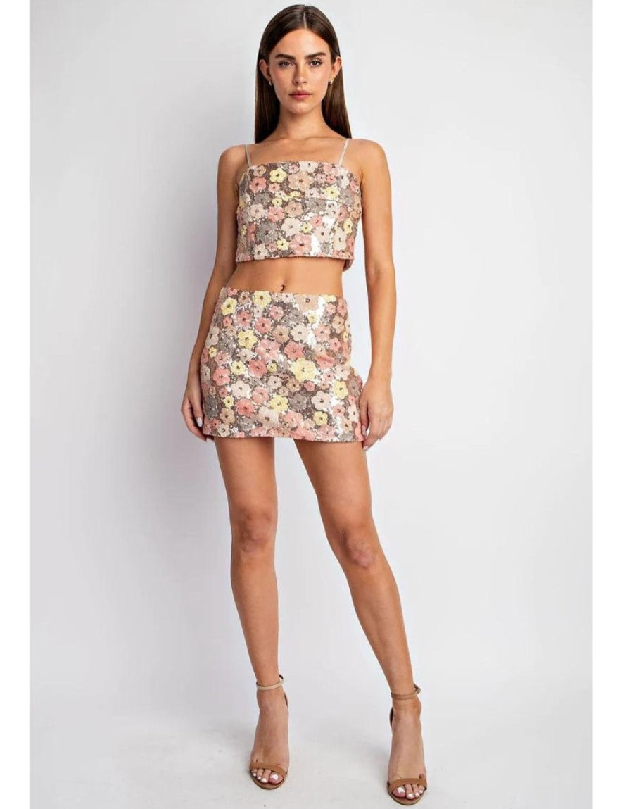 Flower Sequin Cami Crop Top - Highly Praise
